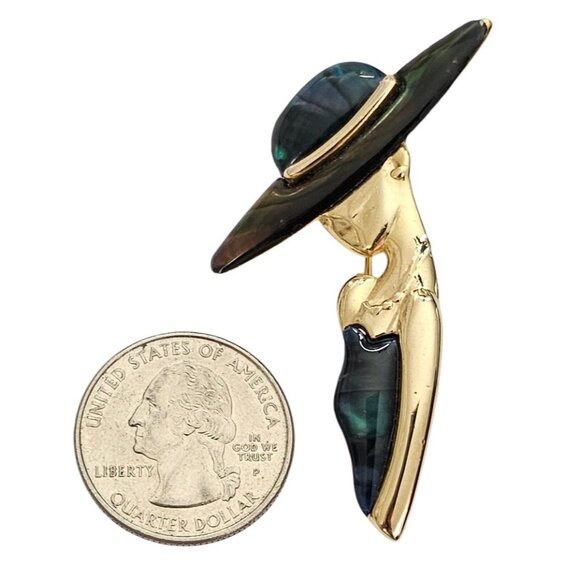 Park Lane Gold Tone Faux Abalone Lady In Hat Bust Brooch Pin, Signed L834 - Picture 7 of 9